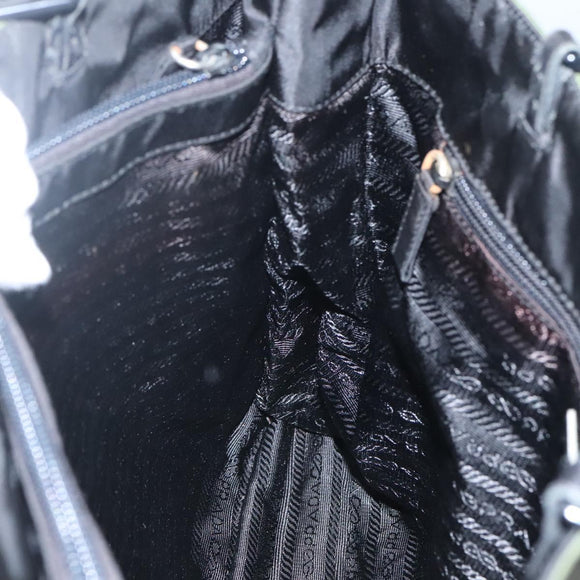 PRADA Shoulder Bag Nylon Khaki Silver Auth bs24325