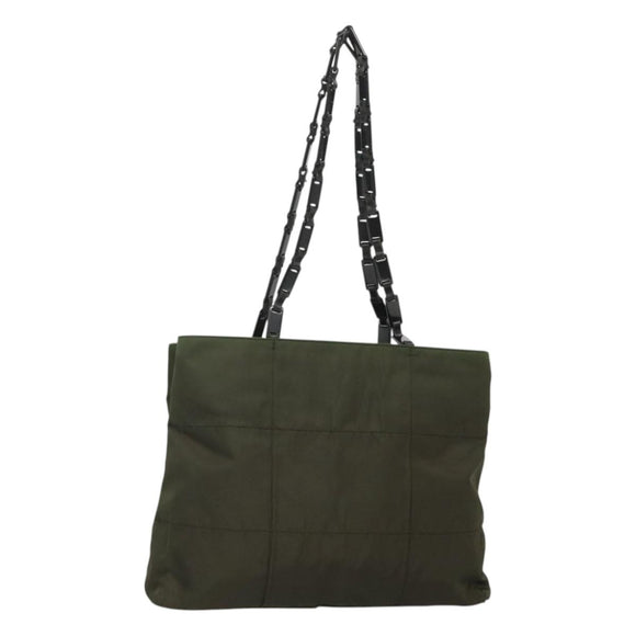 PRADA Shoulder Bag Nylon Khaki Silver Auth bs24325