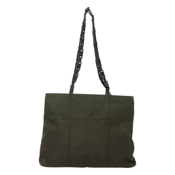PRADA Shoulder Bag Nylon Khaki Silver Auth bs24325