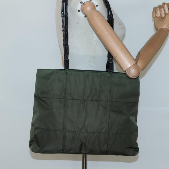 PRADA Shoulder Bag Nylon Khaki Silver Auth bs24325