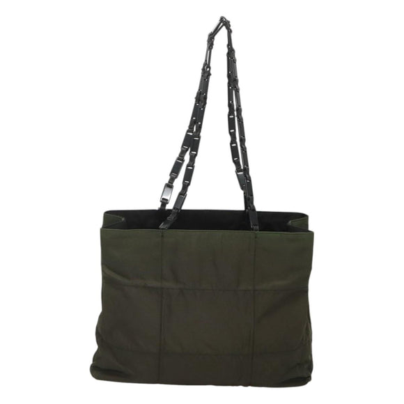 PRADA Shoulder Bag Nylon Khaki Silver Auth bs24325