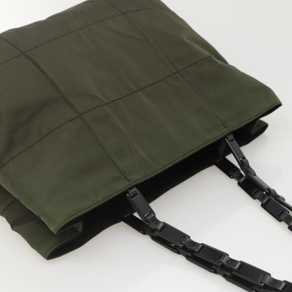 PRADA Shoulder Bag Nylon Khaki Silver Auth bs24325