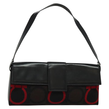 Salvatore Ferragamo Gancini Bag Canvas Leather Black Silver Auth bs24330