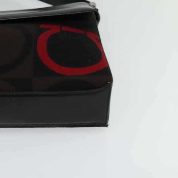 Salvatore Ferragamo Gancini Bag Canvas Leather Black Silver Auth bs24330