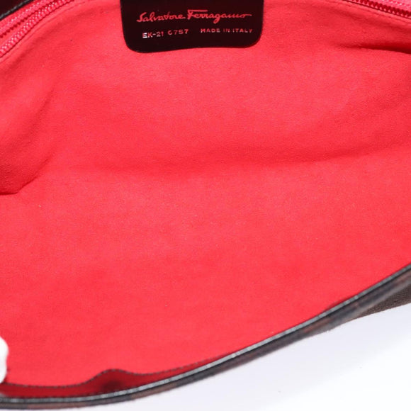 Salvatore Ferragamo Gancini Bag Canvas Leather Black Silver Auth bs24330