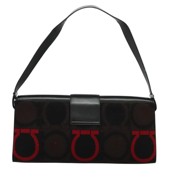 Salvatore Ferragamo Gancini Bag Canvas Leather Black Silver Auth bs24330