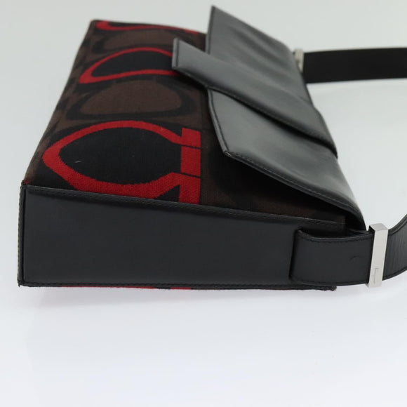 Salvatore Ferragamo Gancini Bag Canvas Leather Black Silver Auth bs24330