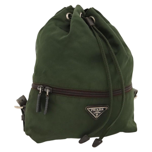 PRADA Backpack Nylon Khaki Silver Auth bs24334