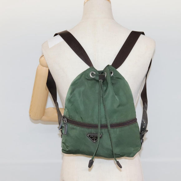 PRADA Backpack Nylon Khaki Silver Auth bs24334