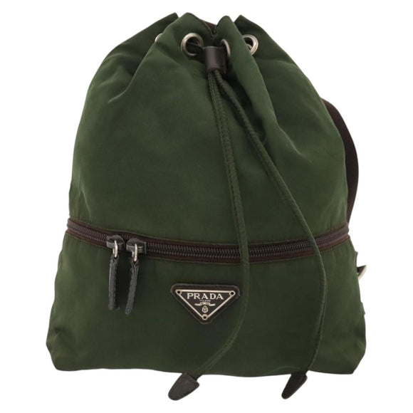 PRADA Backpack Nylon Khaki Silver Auth bs24334
