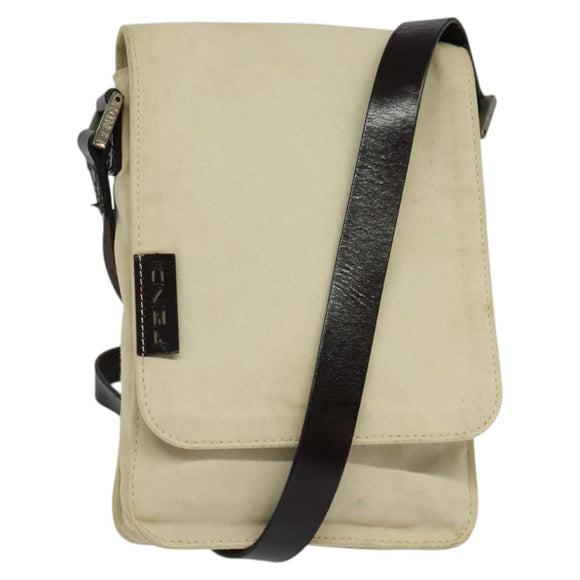 FENDI Shoulder Bag Canvas White Silver Auth bs24336