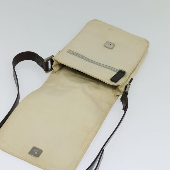 FENDI Shoulder Bag Canvas White Silver Auth bs24336