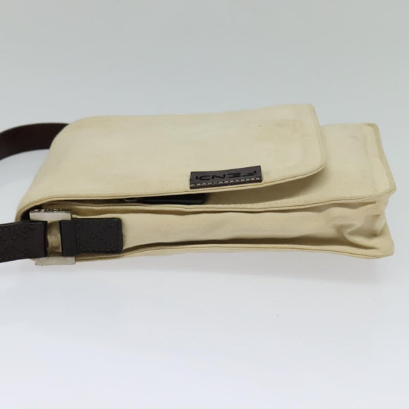 FENDI Shoulder Bag Canvas White Silver Auth bs24336