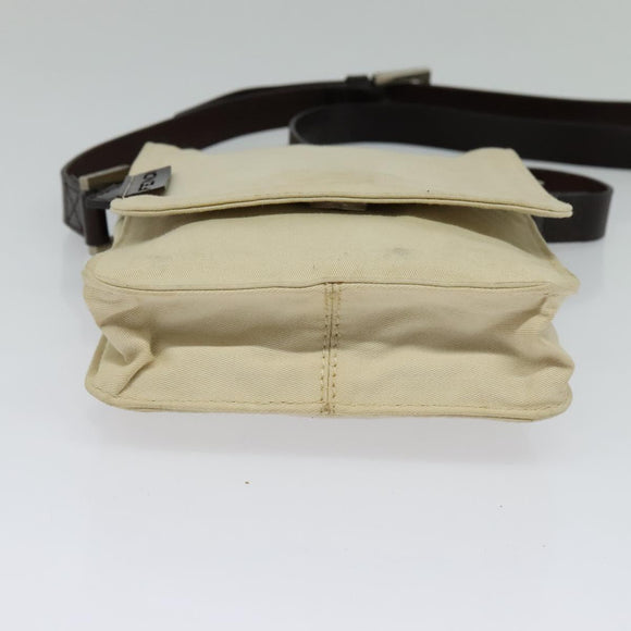 FENDI Shoulder Bag Canvas White Silver Auth bs24336