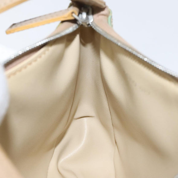 FENDI Zucchino Canvas Hand Bag Peppermint Silver Auth bs24337