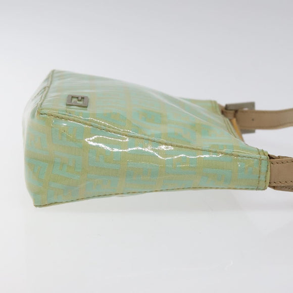 FENDI Zucchino Canvas Hand Bag Peppermint Silver Auth bs24337