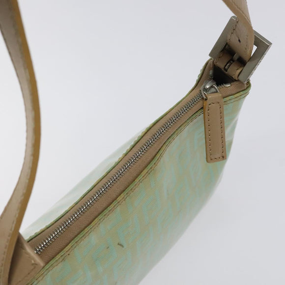 FENDI Zucchino Canvas Hand Bag Peppermint Silver Auth bs24337