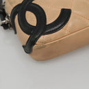 CHANEL Cambon Line Matelasse Shoulder Bag Lamb Skin Beige Black CC Auth bs24360-14