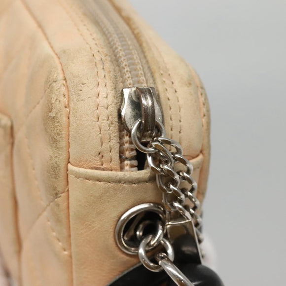 CHANEL Cambon Line Matelasse Shoulder Bag Lamb Skin Beige Black CC Auth bs24360