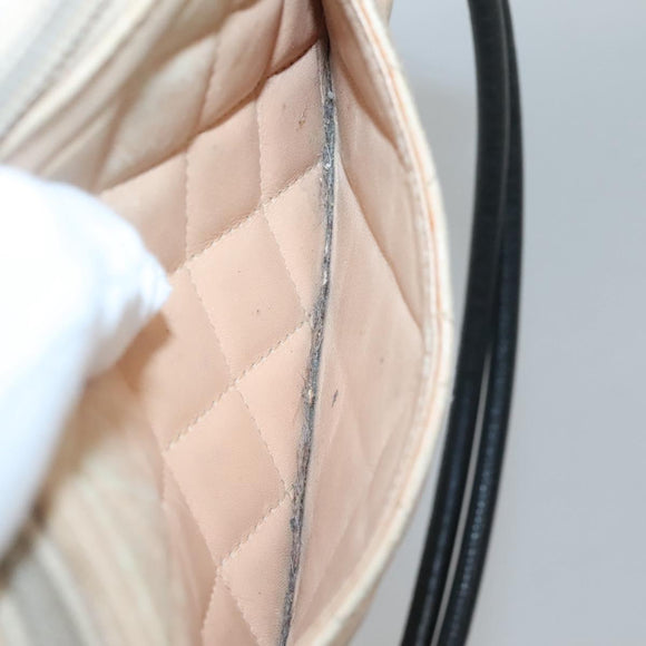 CHANEL Cambon Line Matelasse Shoulder Bag Lamb Skin Beige Black CC Auth bs24360