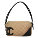 CHANEL Cambon Line Matelasse Shoulder Bag Lamb Skin Beige Black CC Auth bs24360-13