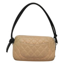 CHANEL Cambon Line Matelasse Shoulder Bag Lamb Skin Beige Black CC Auth bs24360-2