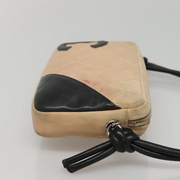 CHANEL Cambon Line Matelasse Shoulder Bag Lamb Skin Beige Black CC Auth bs24360