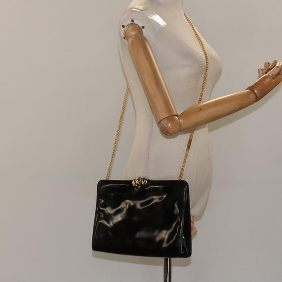 Salvatore Ferragamo Clutch Bag Enamel 2way Black CC Auth bs24365
