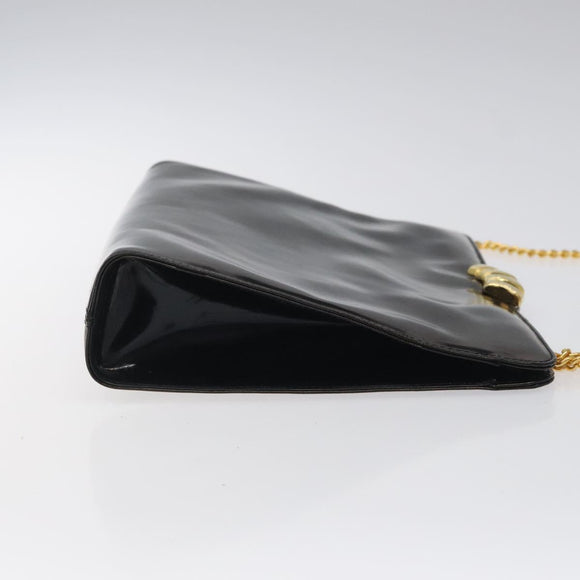 Salvatore Ferragamo Clutch Bag Enamel 2way Black CC Auth bs24365