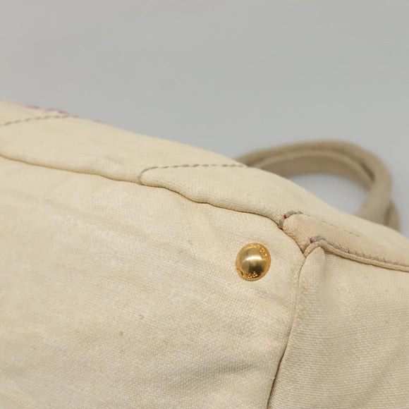PRADA Canapa GM Hand Bag Canvas White Gold Auth bs24371