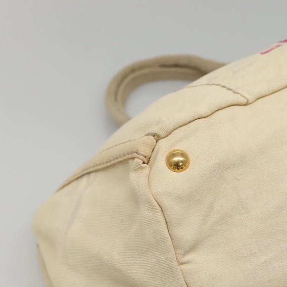 PRADA Canapa GM Hand Bag Canvas White Gold Auth bs24371