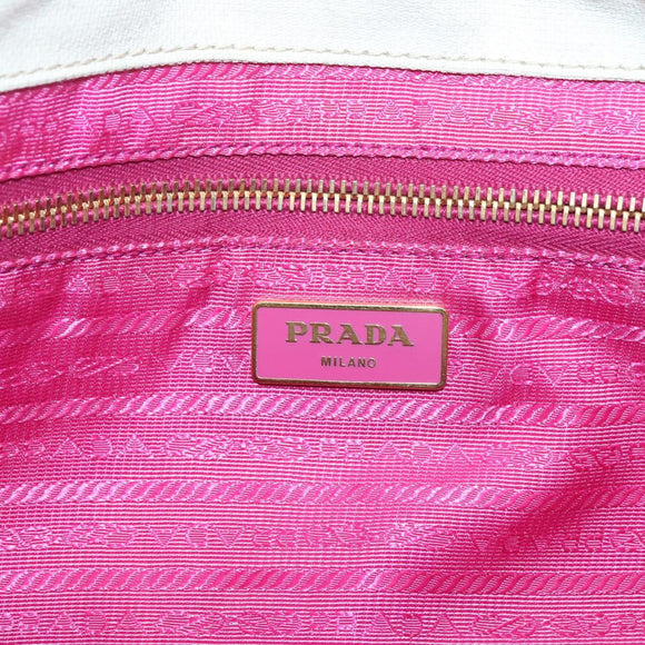 PRADA Canapa GM Hand Bag Canvas White Gold Auth bs24371