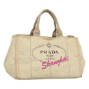 PRADA Canapa GM Hand Bag Canvas White Gold Auth bs24371-1