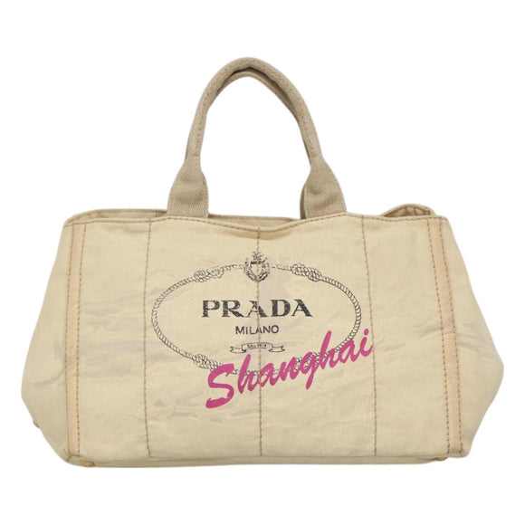 PRADA Canapa GM Hand Bag Canvas White Gold Auth bs24371