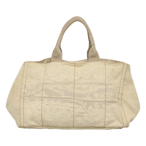 PRADA Canapa GM Hand Bag Canvas White Gold Auth bs24371