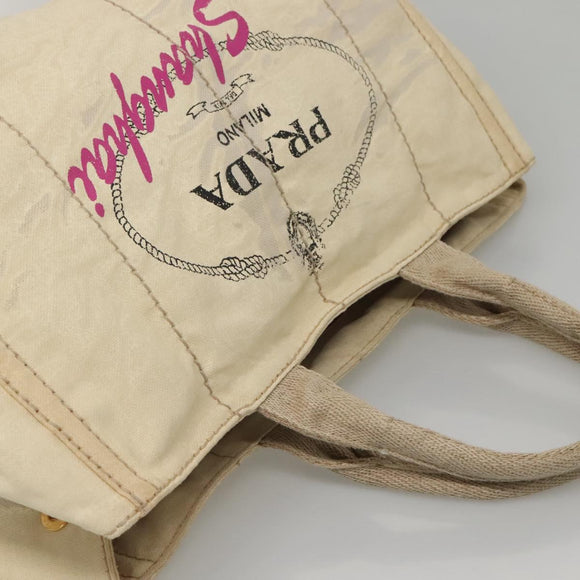 PRADA Canapa GM Hand Bag Canvas White Gold Auth bs24371