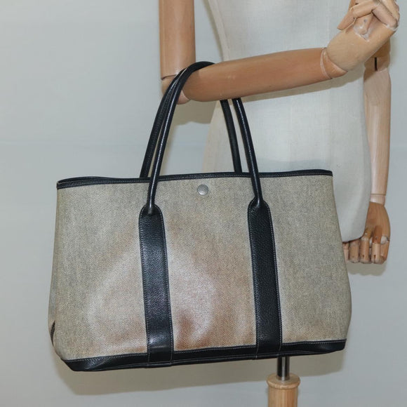HERMES Garden party PM Hand Bag Coated Canvas Beige Auth bs24374