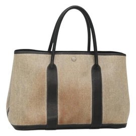 HERMES Garden party PM Hand Bag Coated Canvas Beige Auth bs24374