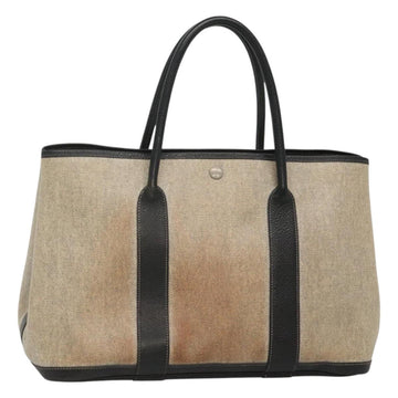 HERMES Garden party PM Hand Bag Coated Canvas Beige Auth bs24374