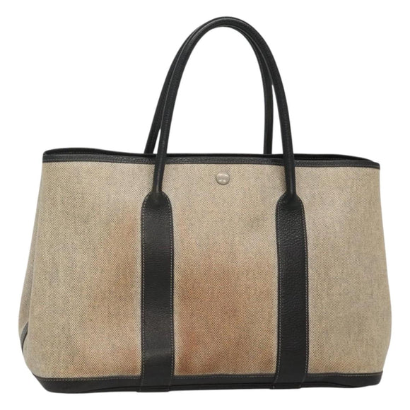 HERMES Garden party PM Hand Bag Coated Canvas Beige Auth bs24374