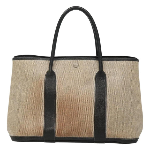 HERMES Garden party PM Hand Bag Coated Canvas Beige Auth bs24374