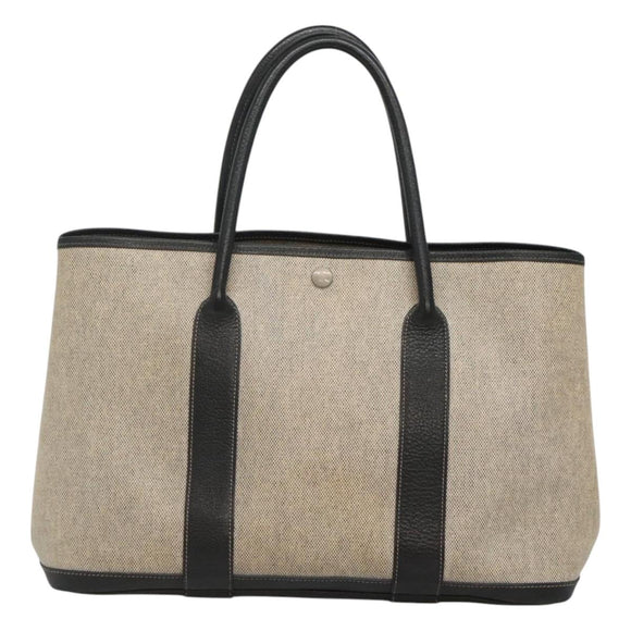 HERMES Garden party PM Hand Bag Coated Canvas Beige Auth bs24374