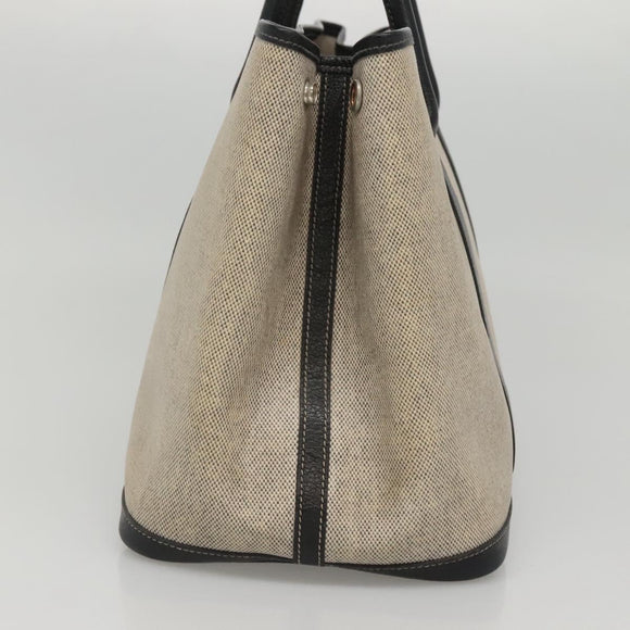 HERMES Garden party PM Hand Bag Coated Canvas Beige Auth bs24374