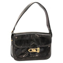 CELINE Horse Carriage Shoulder Bag Enamel Black Auth bs24388-1