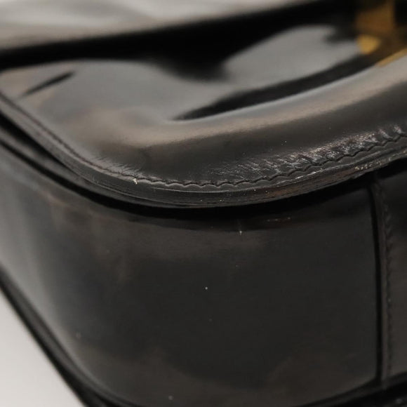 CELINE Horse Carriage Shoulder Bag Enamel Black Auth bs24388