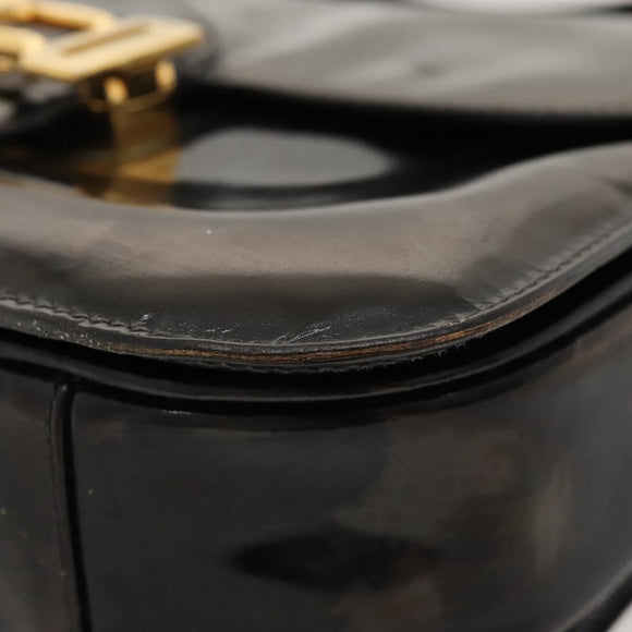 CELINE Horse Carriage Shoulder Bag Enamel Black Auth bs24388