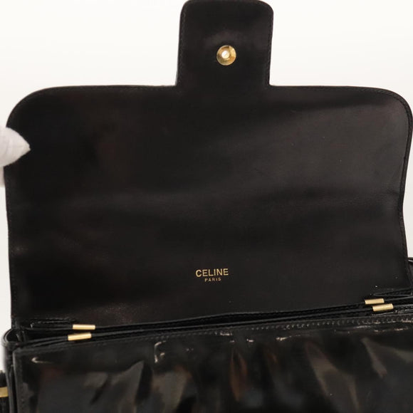 CELINE Horse Carriage Shoulder Bag Enamel Black Auth bs24388