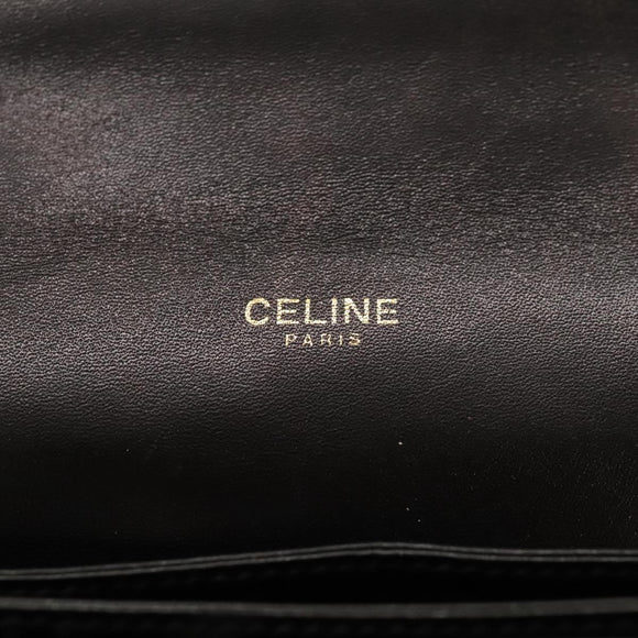 CELINE Horse Carriage Shoulder Bag Enamel Black Auth bs24388