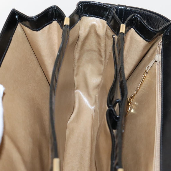 CELINE Horse Carriage Shoulder Bag Enamel Black Auth bs24388