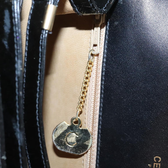 CELINE Horse Carriage Shoulder Bag Enamel Black Auth bs24388